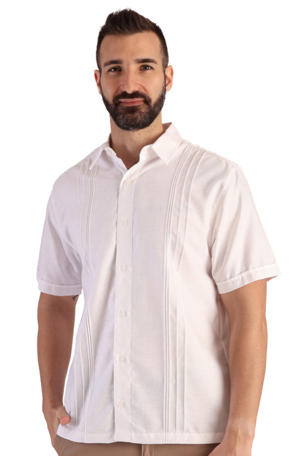 Guayabera Manga Corta Blanca Con Alforzas Look De Lino Para Caballero